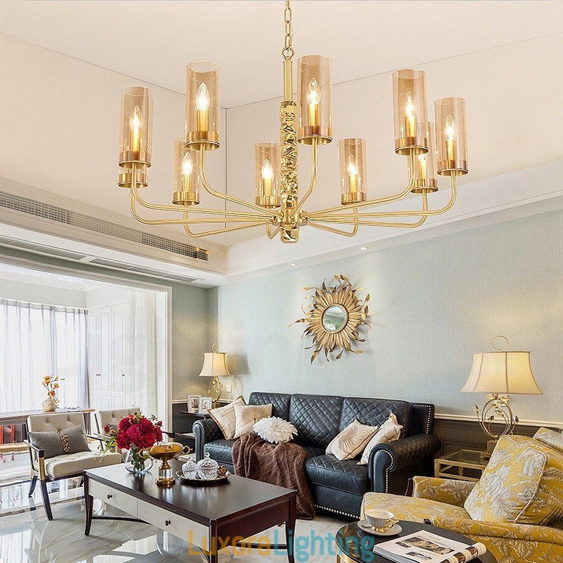 Designer Touch Decorative Modern Contemporary 10 Light Brass Chandelier with Glass Shade