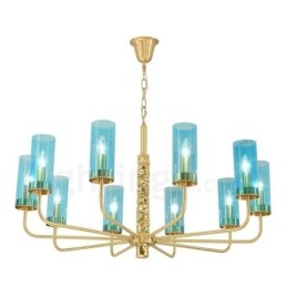 Designer Touch Decorative Modern Contemporary 10 Light Brass Chandelier with Glass Shade