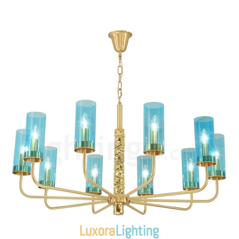 Designer Touch Decorative Modern Contemporary 10 Light Brass Chandelier with Glass Shade