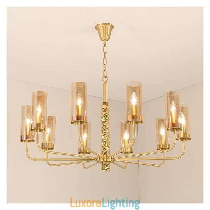 Designer Touch Decorative Modern Contemporary 10 Light Brass Chandelier with Glass Shade