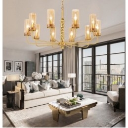 Designer Touch Decorative Modern Contemporary 10 Light Brass Chandelier with Glass Shade