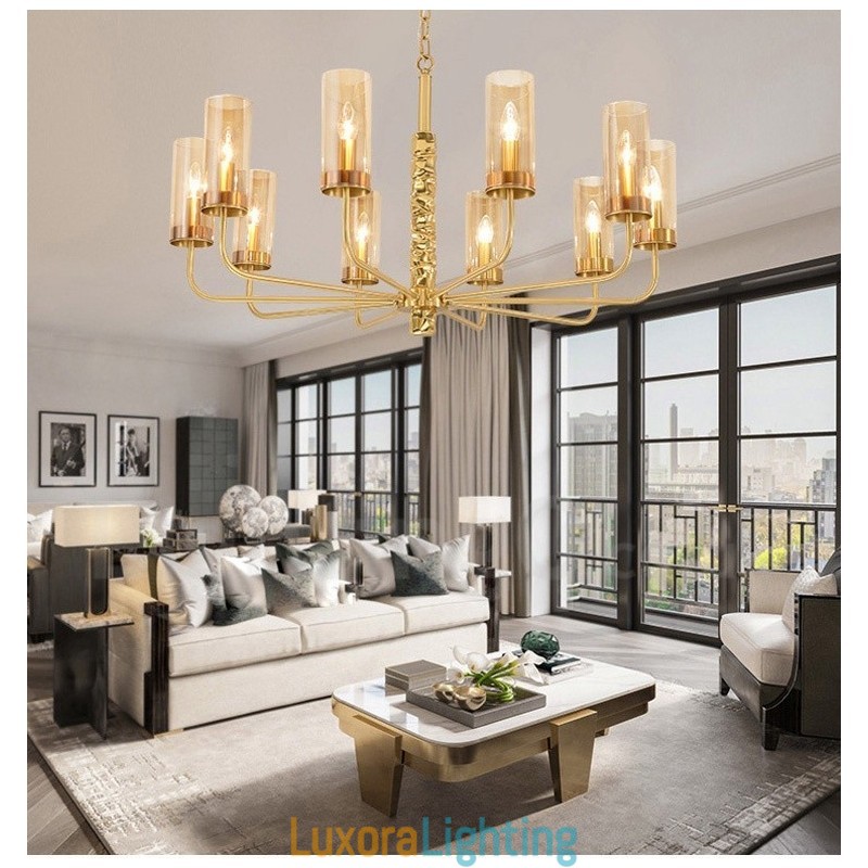 Designer Touch Decorative Modern Contemporary 10 Light Brass Chandelier with Glass Shade