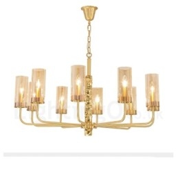 Designer Touch Decorative Modern Contemporary 10 Light Brass Chandelier with Glass Shade