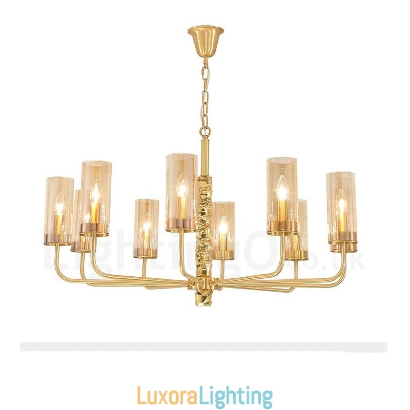 Designer Touch Decorative Modern Contemporary 10 Light Brass Chandelier with Glass Shade