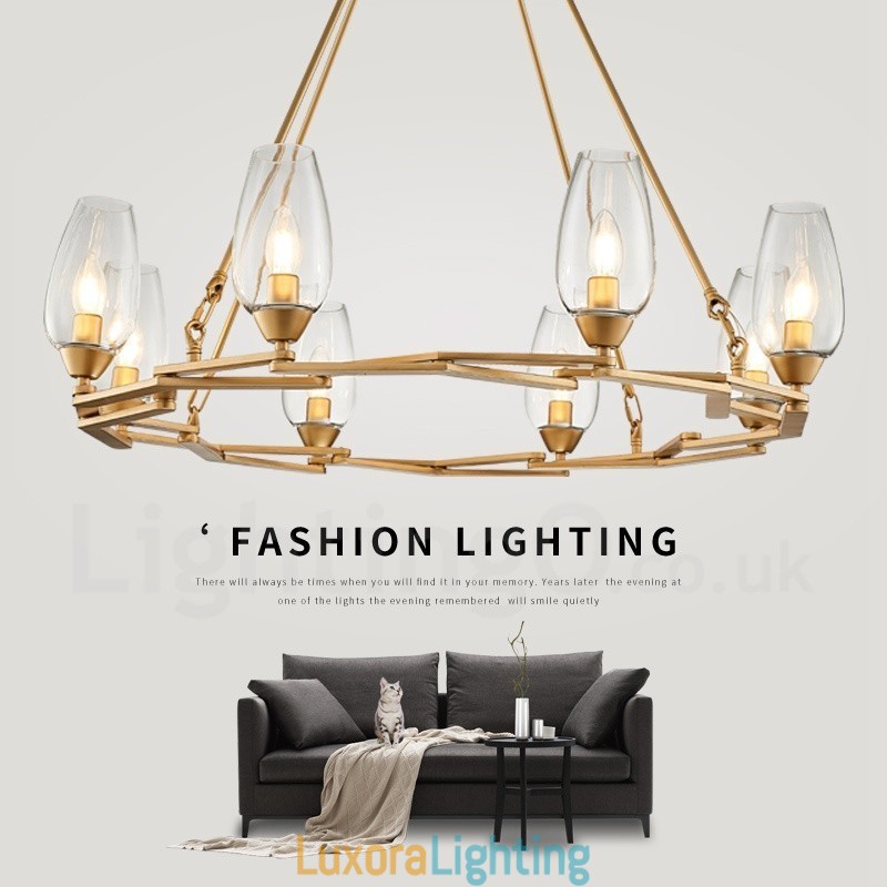 Designer Touch Decorative Modern Contemporary 8 Light Steel Pendant Light with Glass Shade