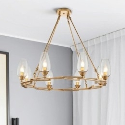 Designer Touch Decorative Modern Contemporary 8 Light Steel Pendant Light with Glass Shade