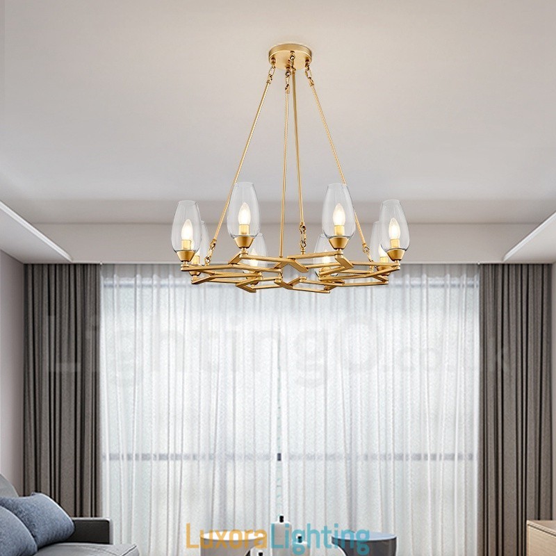 Designer Touch Decorative Modern Contemporary 8 Light Steel Pendant Light with Glass Shade