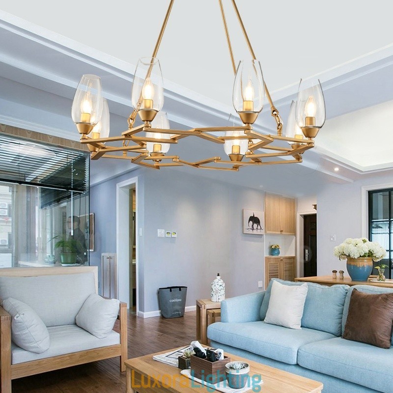 Designer Touch Decorative Modern Contemporary 8 Light Steel Pendant Light with Glass Shade