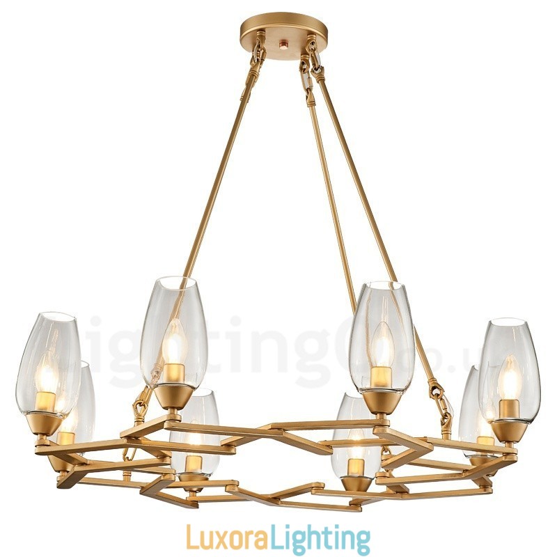 Designer Touch Decorative Modern Contemporary 8 Light Steel Pendant Light with Glass Shade