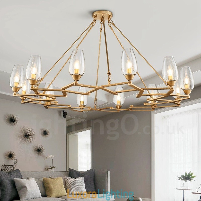 Designer Touch Decorative Modern Contemporary 12 Light Steel Pendant Light with Glass Shade