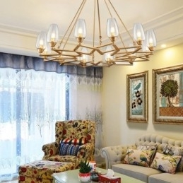 Designer Touch Decorative Modern Contemporary 12 Light Steel Pendant Light with Glass Shade