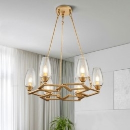 Designer Touch Decorative Modern Contemporary 6 Light Steel Pendant Light with Glass Shade