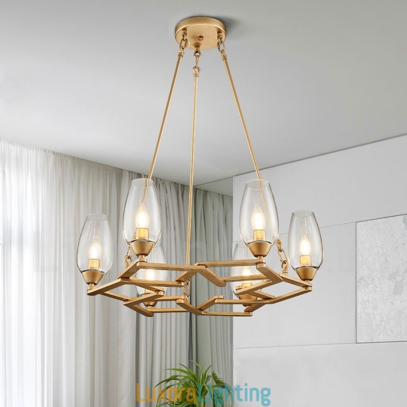Designer Touch Decorative Modern Contemporary 6 Light Steel Pendant Light with Glass Shade