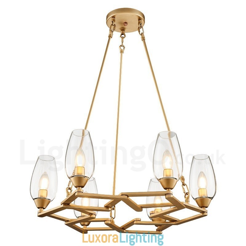 Designer Touch Decorative Modern Contemporary 6 Light Steel Pendant Light with Glass Shade