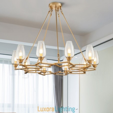 Designer Touch Decorative Modern Contemporary 10 Light Steel Pendant Light with Glass Shade