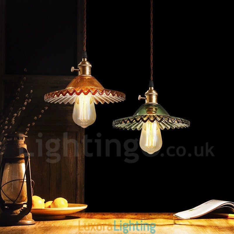 Designer Touch Decorative Rustic Lodge Retro 1 Light Steel Pendant Light with Glass Shade