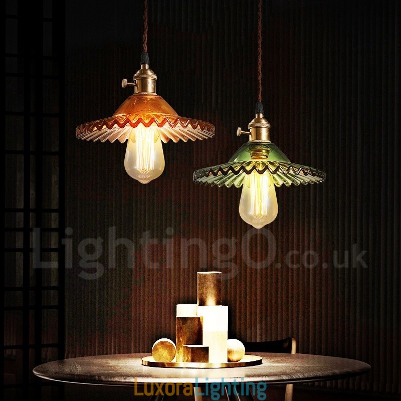 Designer Touch Decorative Rustic Lodge Retro 1 Light Steel Pendant Light with Glass Shade