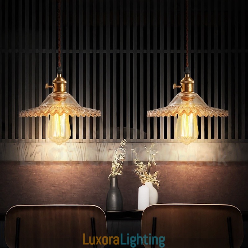 Designer Touch Decorative Rustic Lodge Retro 1 Light Steel Pendant Light with Glass Shade