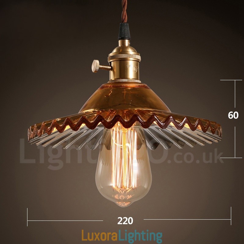 Designer Touch Decorative Rustic Lodge Retro 1 Light Steel Pendant Light with Glass Shade
