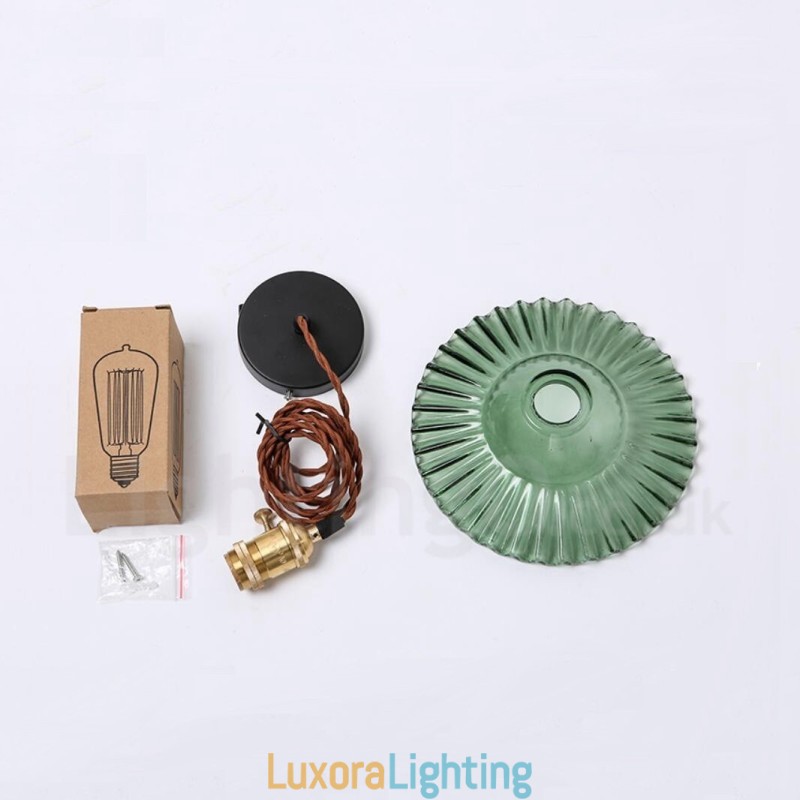 Designer Touch Decorative Rustic Lodge Retro 1 Light Steel Pendant Light with Glass Shade