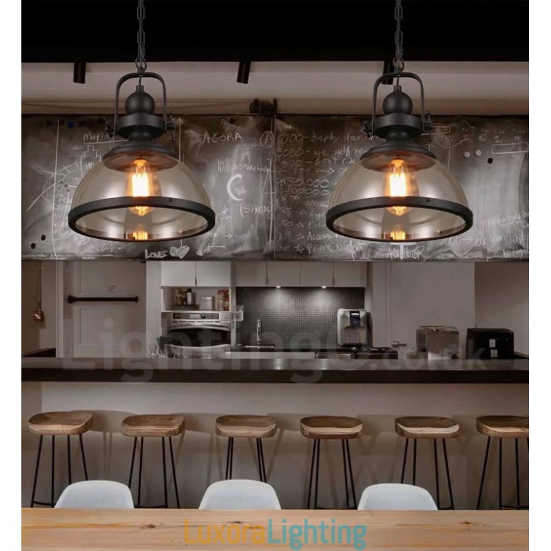 Designer Touch Decorative Retro 1 Light Steel Pendant Light with Glass Shade