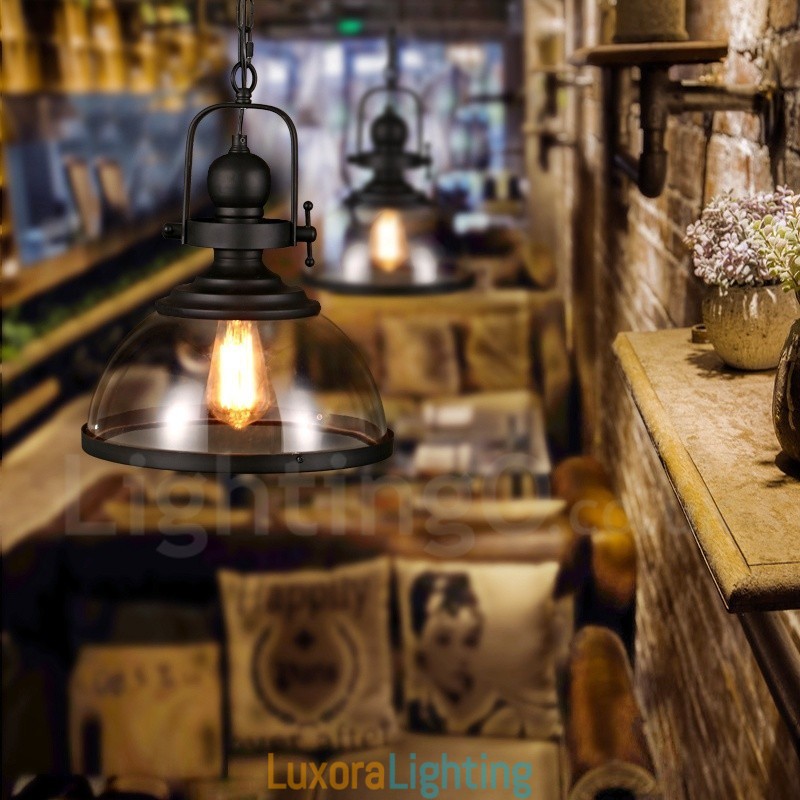 Designer Touch Decorative Retro 1 Light Steel Pendant Light with Glass Shade