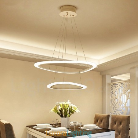Designer Touch Decorative Dimmable With Remote Control Modern Contemporary 2 Rings Light Aluminum Alloy Pendant Light with Acrylic Shade