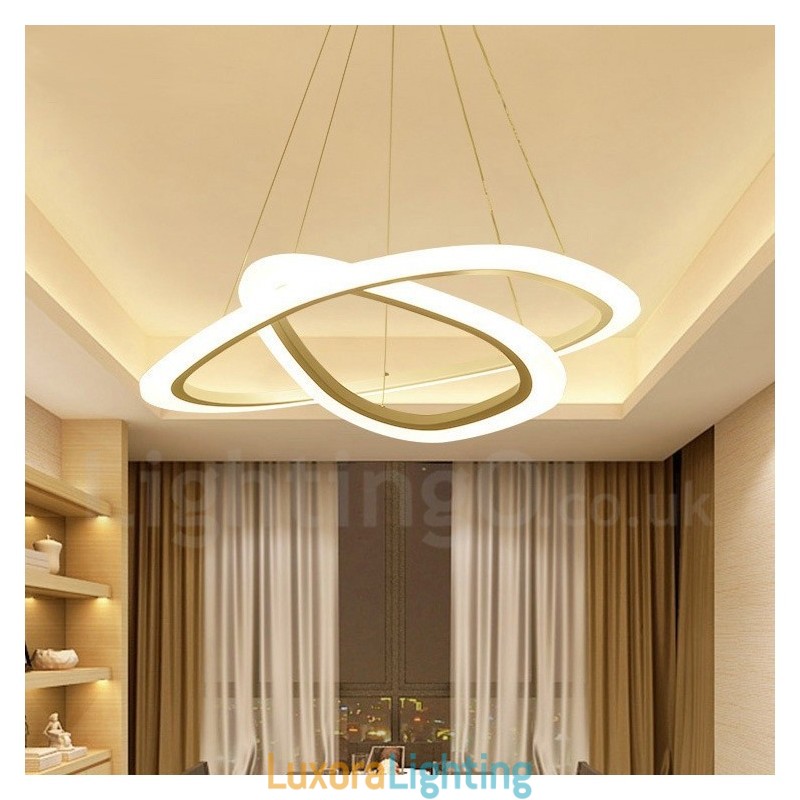Designer Touch Decorative Dimmable With Remote Control Modern Contemporary 2 Rings Light Aluminum Alloy Pendant Light with Acrylic Shade