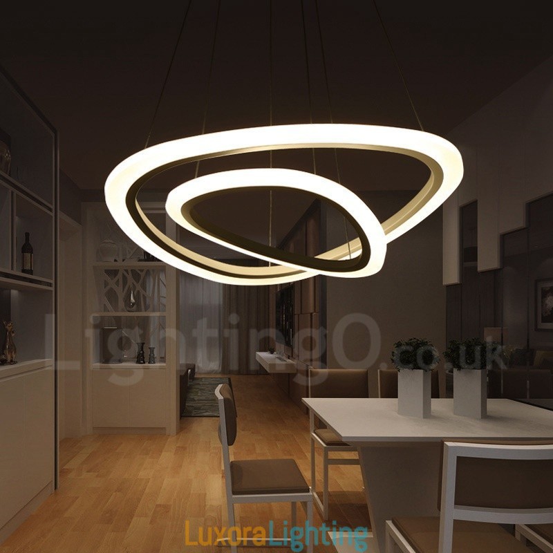 Designer Touch Decorative Dimmable With Remote Control Modern Contemporary 2 Rings Light Aluminum Alloy Pendant Light with Acrylic Shade