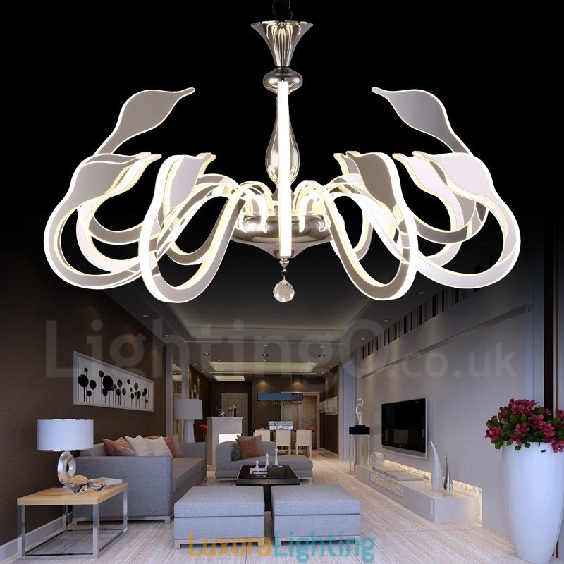 Designer Touch Decorative Dimmable Modern Contemporary 12 Light Steel Chandelier with Acrylic Shade