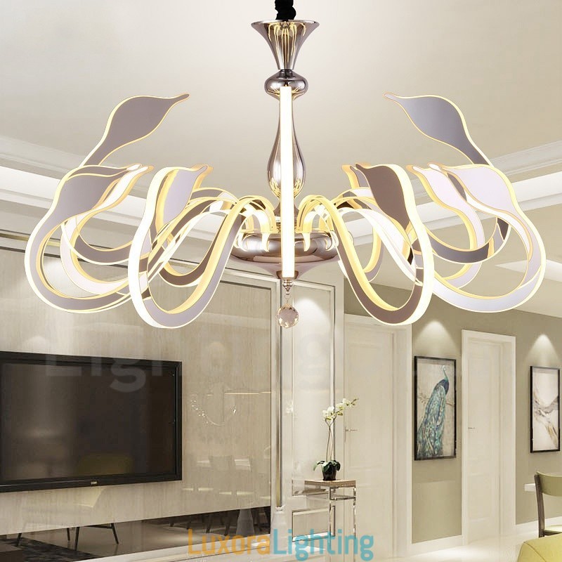 Designer Touch Decorative Dimmable Modern Contemporary 12 Light Steel Chandelier with Acrylic Shade