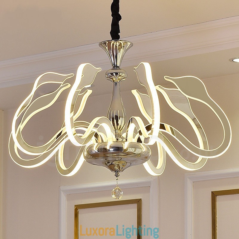 Designer Touch Decorative Dimmable Modern Contemporary 8 Light Steel Chandelier with Acrylic Shade