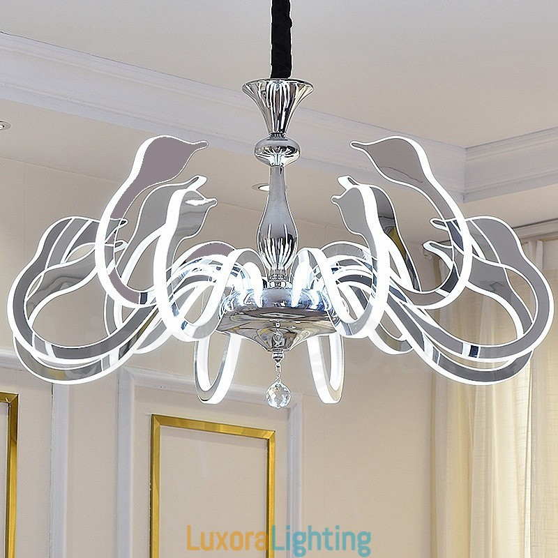 Designer Touch Decorative Dimmable Modern Contemporary 10 Light Steel Chandelier with Acrylic Shade