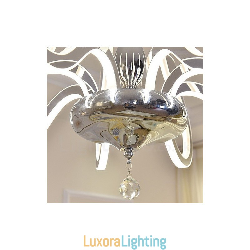 Designer Touch Decorative Dimmable Modern Contemporary 6 Light Steel Chandelier with Acrylic Shade