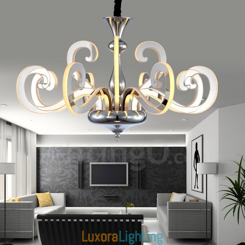 Designer Touch Decorative Dimmable Modern Contemporary 12 Light Steel Chandelier with Acrylic Shade