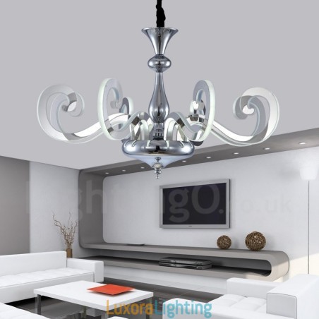 Designer Touch Decorative Dimmable Modern Contemporary 8 Light Steel Chandelier with Acrylic Shade