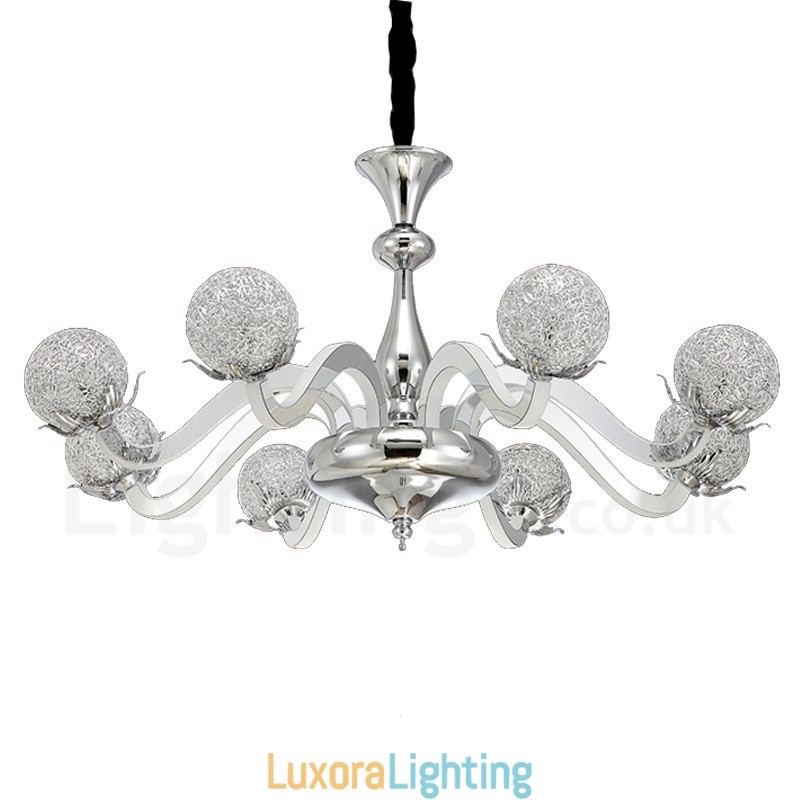 Designer Touch Decorative Dimmable Modern Contemporary 8 Light Steel Chandelier with Aluminum Alloy Shade