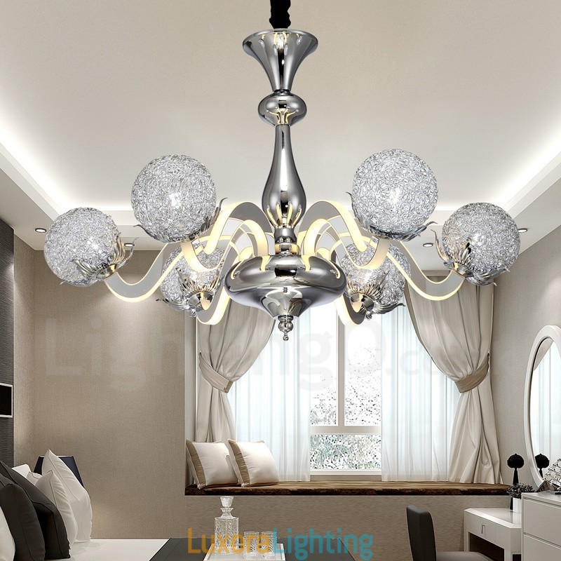 Designer Touch Decorative Dimmable Modern Contemporary 6 Light Steel Chandelier with Aluminum Alloy Shade