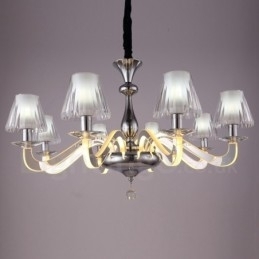 Designer Touch Decorative Dimmable Modern Contemporary 8 Light Steel Chandelier with Glass Shade