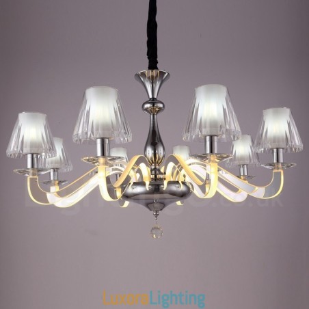 Designer Touch Decorative Dimmable Modern Contemporary 8 Light Steel Chandelier with Glass Shade