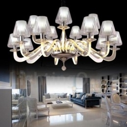 Designer Touch Decorative Dimmable Modern Contemporary 15 Light Steel Chandelier with Glass Shade
