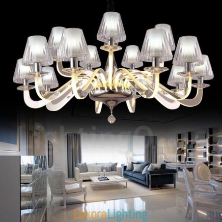 Designer Touch Decorative Dimmable Modern Contemporary 15 Light Steel Chandelier with Glass Shade