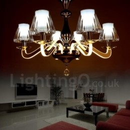 Designer Touch Decorative Dimmable Modern Contemporary 6 Light Steel Chandelier with Glass Shade