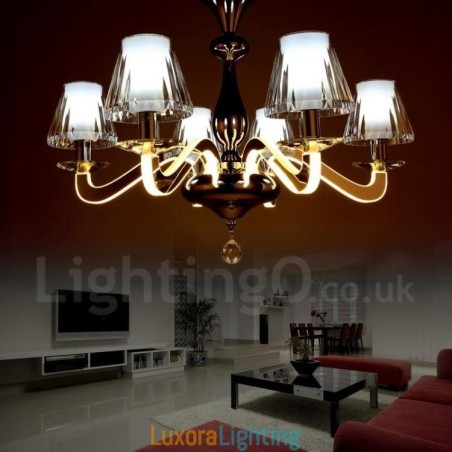 Designer Touch Decorative Dimmable Modern Contemporary 6 Light Steel Chandelier with Glass Shade