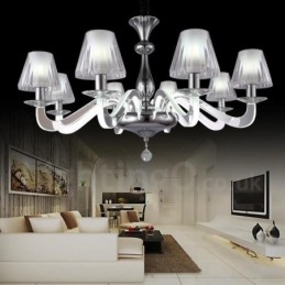 Designer Touch Decorative Dimmable Modern Contemporary 6 Light Steel Chandelier with Glass Shade