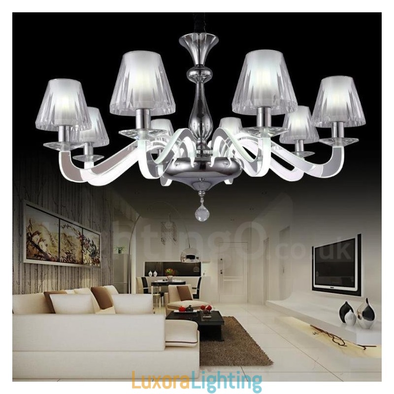 Designer Touch Decorative Dimmable Modern Contemporary 6 Light Steel Chandelier with Glass Shade