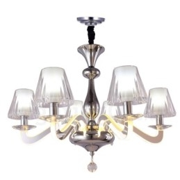 Designer Touch Decorative Dimmable Modern Contemporary 6 Light Steel Chandelier with Glass Shade