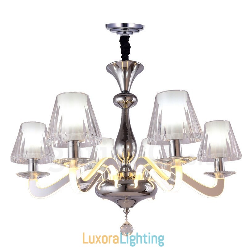 Designer Touch Decorative Dimmable Modern Contemporary 6 Light Steel Chandelier with Glass Shade
