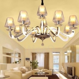 Designer Touch Decorative Dimmable Modern Contemporary 10 Light Steel Chandelier with Glass Shade