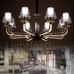 Designer Touch Decorative Dimmable Modern Contemporary 8 Light Crystal Chandelier with Glass Shade